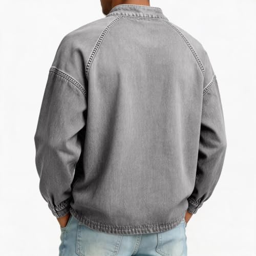 Denim Shirt Men Washed Button Down Pullover Henley Top Denim Blouse - image 5