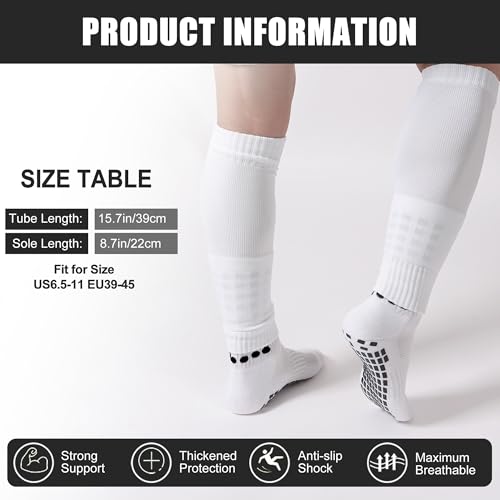 2 Set Grip Soccer Socks and Shin Guard Sleeves Non Slip Soccer Sleeve Socks for Men Women2