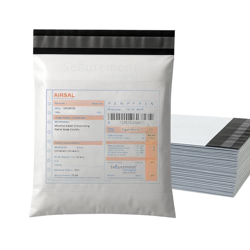 Image of Securement Tamper Proof Polybags /Pouches with Sealking Pod, 51 Microns, 10 Inch x 12 Inch, White and Black, Pack of 100