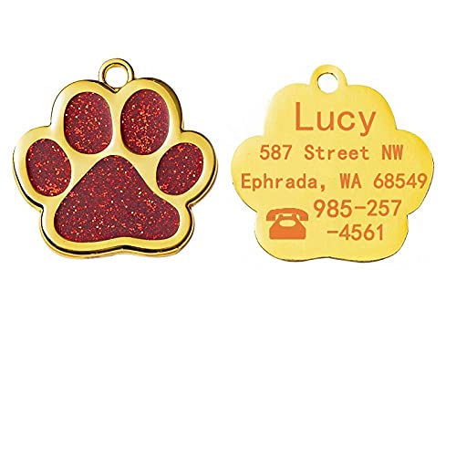 YVDY Personalized pet ID label custom metal engraving anti-lost nameplate dog cat address phone label collar accessories-Red_S