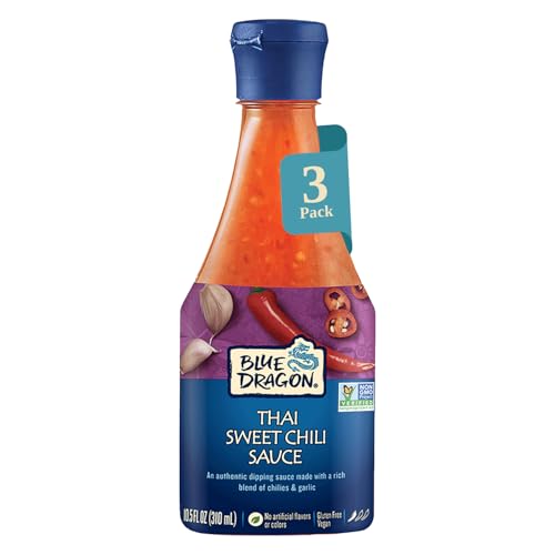 Blue Dragon Thai Sweet Chili Sauce - 10.5oz (Pack of 3) - No Artificial Flavors Or Colors - Made with Red Chilies & Garlic - Vegan, Non-GMO Verified, Gluten Free - Dipping Sauce