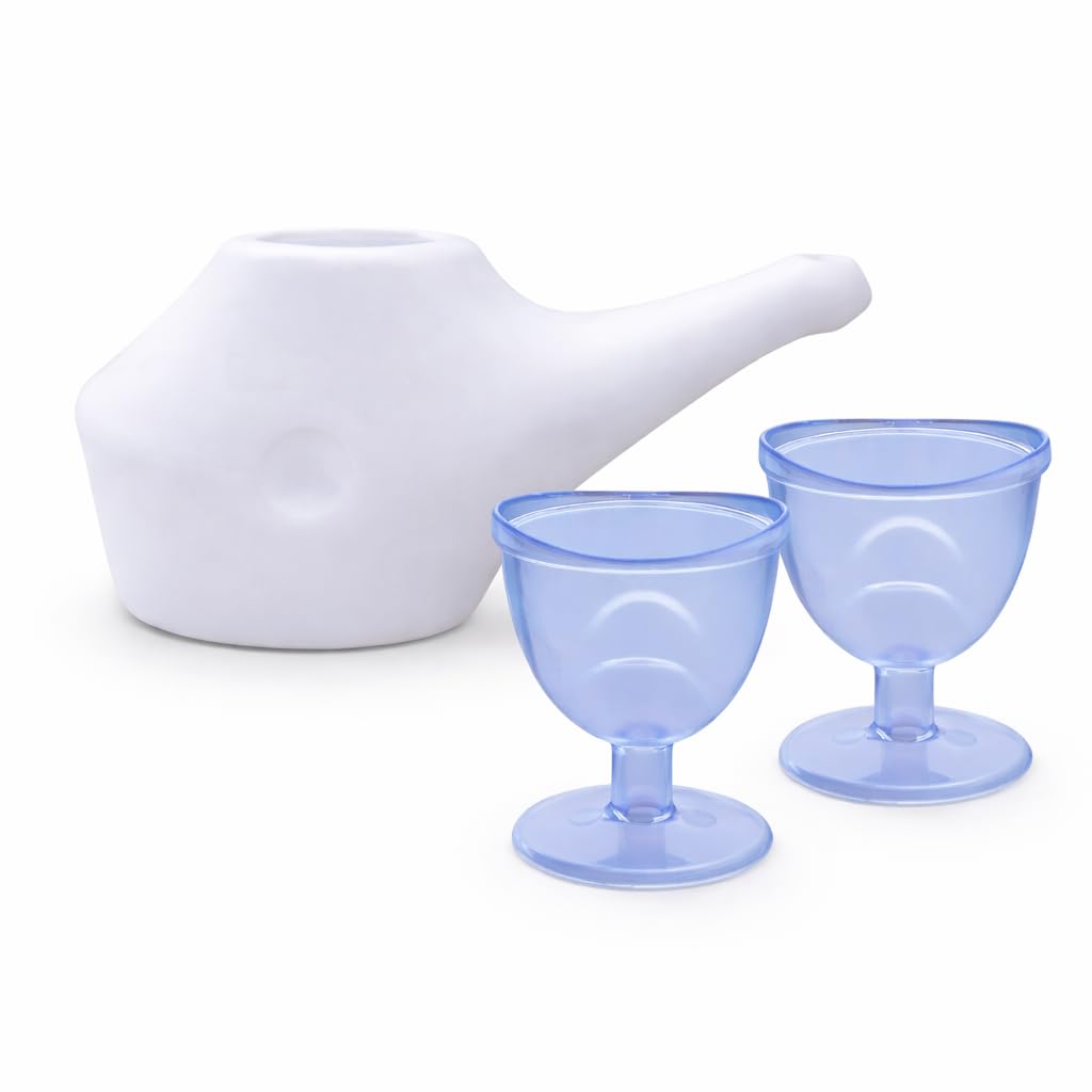 Jal Neti Pot with 2 Eye Wash Cups | Reusable & Washable Nasal Cleaning & Eye Wash Kit | Yoga Self-Care Combo Kit
