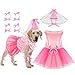 Sweetude 6 Pieces Halloween Princess Dog Costume Set Female Puppy Princess Tutu Skirt Dog Hat Delicate Cuffs PET Pink Outfits for Dogs Birthday Wedding Party (XXL)