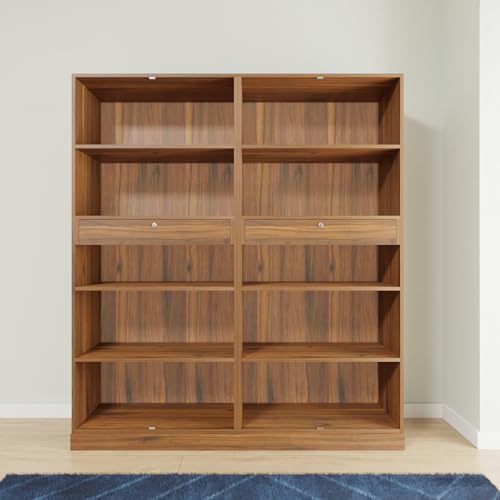 Image of VIKI Wardrobe | Wooden Almirah for Clothes,Door for Bedroom, 4 Door Wardrobe with Inside Drawer, Mirror (Brussel Walnut - 40D x 160W x 180H) | 1 Year Warranty | Free Assembly