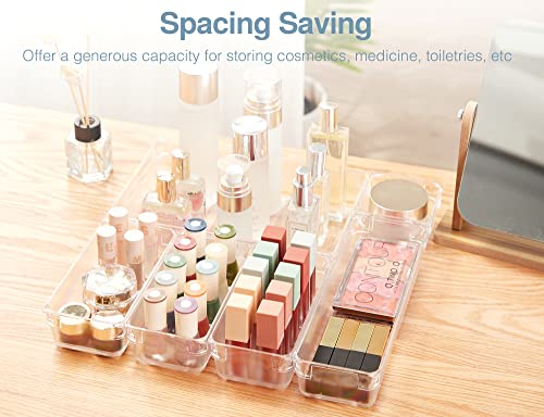 Puroma 18Pcs Drawer Organizer Set 4-Size Versatile Vanity And Bathroom Drawer Organizers, Clear Plastic Desk Drawer Organizer Trays And Customize Layout Storage Bins For Makeup Kitchen Office (Clear) #TOP6