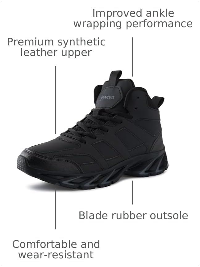 Image of Joomra High Top Basketball Shoes for Men Size 10 Male Fashion Casual Hi Mid Sneakers Walking Leather Travel Tennis Comfortable Ankle Black 45