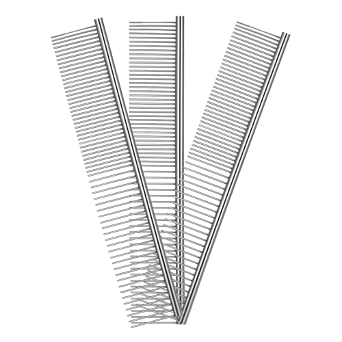 3 Stück Edelstahl Hundekamm Hunde Kamm Zur Fellpflege Tierkamm Für Katzen Hundekämme Stahlkamm Zur Hundepflege Feinzahniger Kamm Katzenkamm Für Verfilztes Haar Metallkamm Für Haustiere(19cm)