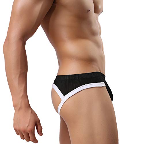 MuscleMate Athletic Jockstrap for Men, Men's Stretchy Jockstrap Thong Underwear. (US, Alpha, Large, Regular, Regular, Black)