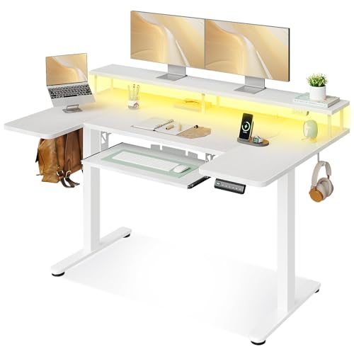 OffiGo U Shaped Electric Standing Desk with Keyboard Tray, 55 Inc...