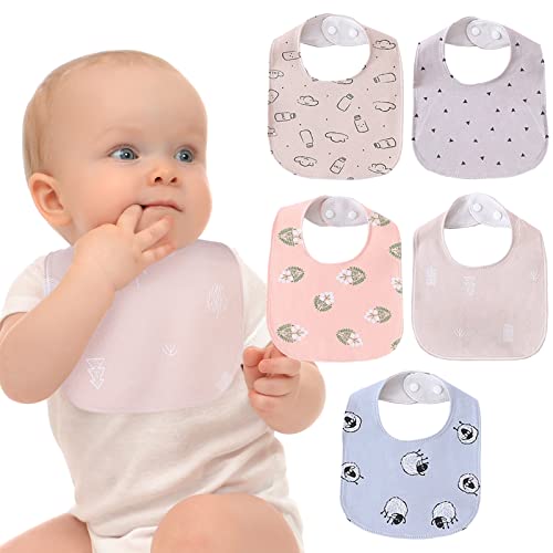 Minizone Bebé Babero Impermeable 5 Piezas, Drool Babero TPU Capa Super Absorbente Bandana de Algodón Bufandas para Niños Niñas, A