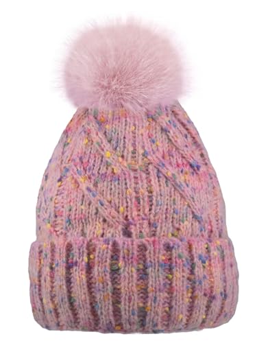 Winter Knit Beanie Hat for Kids Women Parent-Child with Faux Pom Warm Fleece Lined