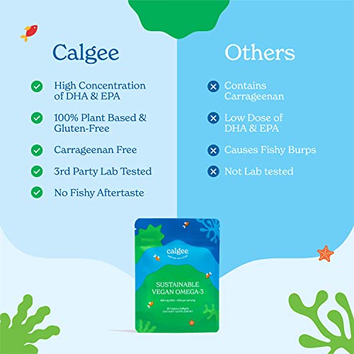 Calgee Vegan Omega 3 Supplement - 450Mg Dha & Epa From Premium Plant Based Algae Oil - Sustainable & Carrageenan Free Fish Oil Alternative - Supports Heart, Brain, Mood & Immune Health (60 Softgels) #TOP5