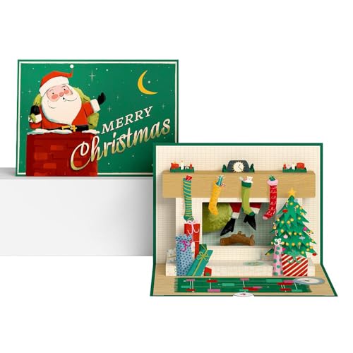 Lovepop Christmas Pop-Up Card for Her and Him - 3D Stanta Greeting Cards for Boys, Girls, Men, Women - Down the Chimney - 5' x 7' Card - Blank Note Card & Envelope Included