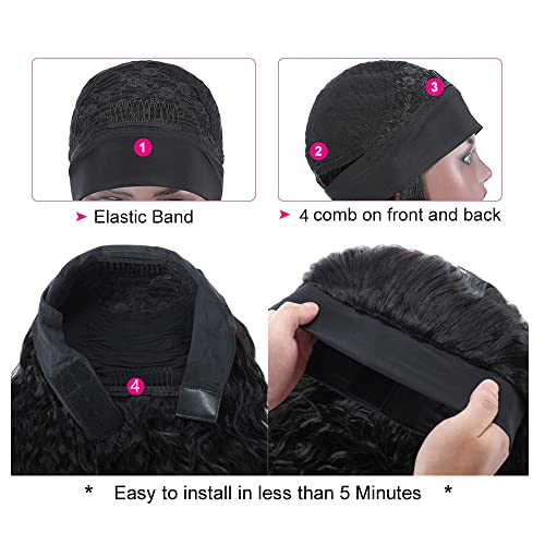 Image of XSY Headband Wig Human Hair Curly Reddish Brown 150% Density Brazilian Virgin Hair #33 Red-Brown Deep Wave Headband Wig Glueless None Lace Front Wig 18 Inch