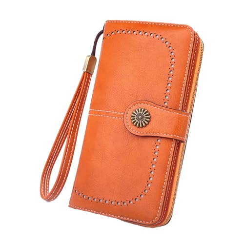 Carteira Longa de Moda Feminina Bolsa para Celular com Zíper Mão Couro PU Cera Porta Identidade Foto