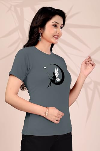 Image of Women Round Neck Printed Cotton Blend Regular Fit T-Shirt