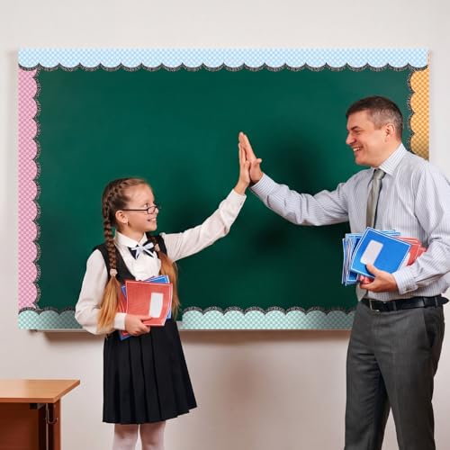 Image of Fuutreo 6 Roll 197 ft Pastel Checkered Bulletin Board Borders Composition Scalloped Edge Trim Classroom Border Roll Decoration for Back to School Chalkboard Office Wall