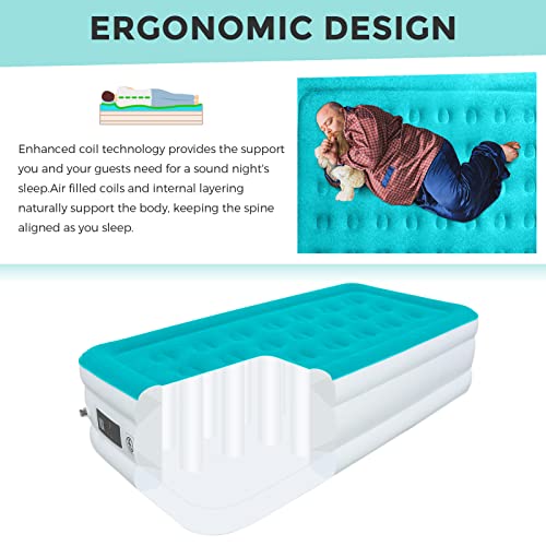 House Day Twin Air Mattress With Built- Raised Electric Airbed With Built In Pump Fast Inflation Carry Bag Highest End Blow Up Bed, Inflatable Air Mattresses For Home Travel Twin Matress 74"X39"X18" #TOP5