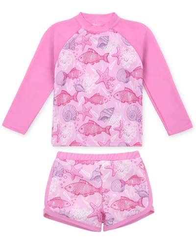 Image of babygoal Little Girl Rash Guard UPF 50+ Swimsuit 2-Piece, Long Sleeve Rashguard Bathing Suit Set for Girls 3-8 Years