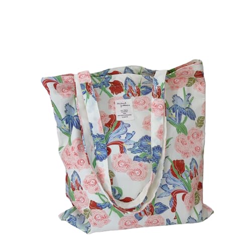 Kawlxpp Reusable Soft Grocery Cloth Bag Cotton Canvas Tote Bag Floral Book Shoulder Bag for Beach Travel Shopping (Dusty Rose/Lavender)