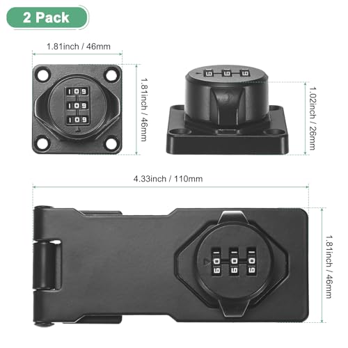Image of M METERXITY 2-Pack Keyless Combination Lock, 4.3 inch Zinc Alloy Mechanical Password Twist Knob Hasp Locks Latch, 90 /180 Degree Barn Door Lock for Cabinet /Closet /Garage /Drawers /Garden [Black]