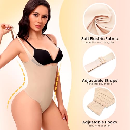 Thong Shapewear Bodysuit for Women Tummy Control Open Bust Body Shaper Slimmer Shaping Thong Underwear3