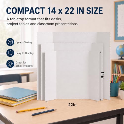 Image of Ctosree 150 Pcs 14 x 22 Inch Tri Fold Poster Board Bulk for Display,White | Science Fair Project,Classroom Display Paperboard, Single Wall Build, Lightweight Presentation Board,3 Panels