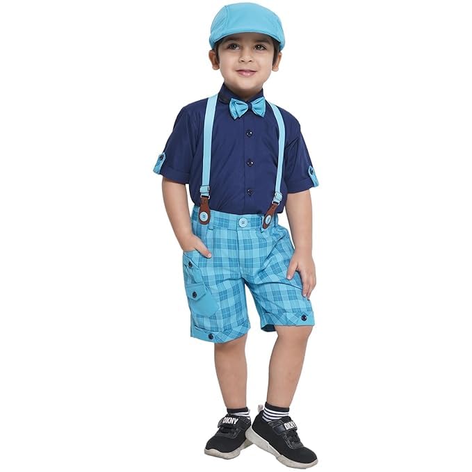 Image of AJ DEZINES Kids Casual Wear Clothing Cotton Shirt Short Set For Boys