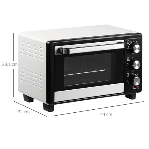 Miniatura 7 de Homcom Horno Eléctrico De Sobremesa 16l 1400w Horno Portátil Mini Horno Con 3 Modos De Calor Temperatura Hasta 230 Temporizador 60 Min Bandeja De Horneado Y Rejilla 44x32x28,1 Cm Blanco Y Negro