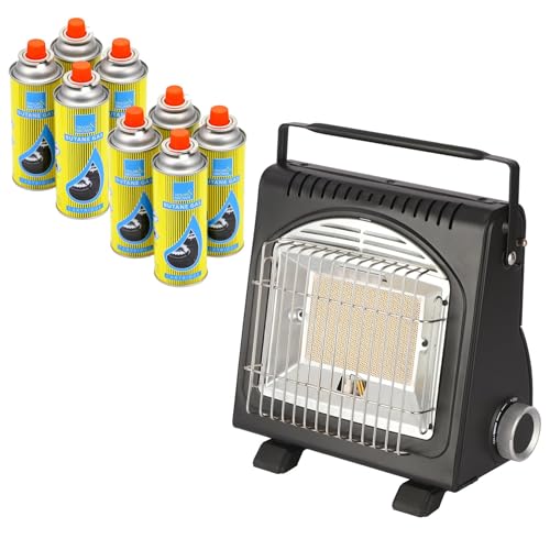 Portable 1.7kW Compact Outdoor Gas Heater - Infrared Ceramic Burner Lightweight Emergency Heating (Heater + 8 Canisters)