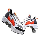 2-in-1 Multifunktions-Skates für Damen und Herren, 4-Rad verstellbare Rollschuhe, versteckte Rollen zum Laufen, verstellbare Rollschuhe, Laufschuhe für Wettkämpfe, Dynamisches Grün, 48