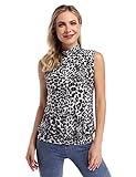 Yesfashion Women Sleeveless Mock-Turtleneck Pleated Tank Top Black Leopard Print S