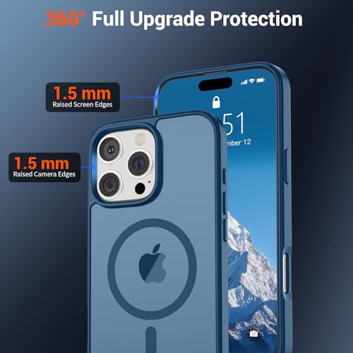 Image of SUPFINE Magnetic for iPhone 16 Pro Case(Compatible with MagSafe)(Military Grade Drop Protection) Slim Translucent Matte Shockproof with Anti-Fingerprint Phone Case,Deep Blue
