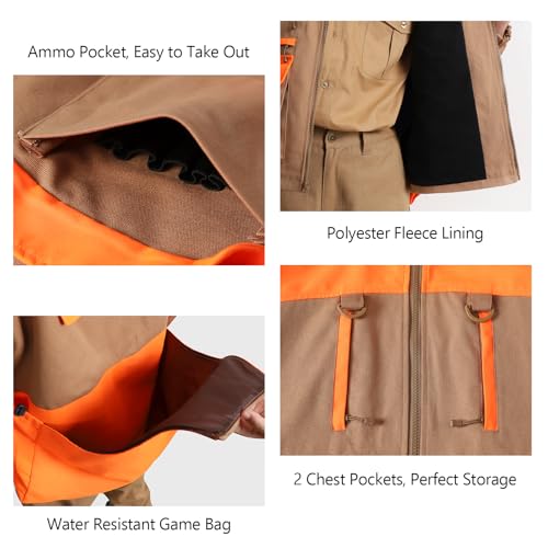 NEW VIEW Upland Jacket for Men, Blaze Orange with Game Pouch, Pheasant and Quail Hunting4