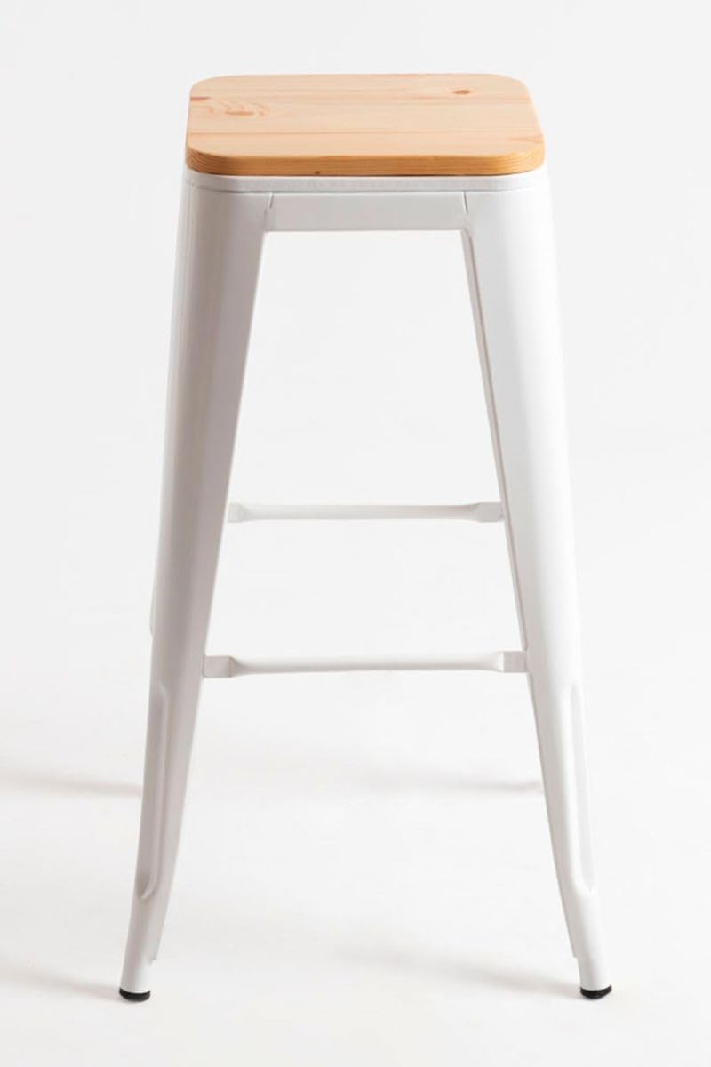 Regalos Miguel - Pack 2 Taburetes Torix Altos Madera Natural 76 cm - Blanco