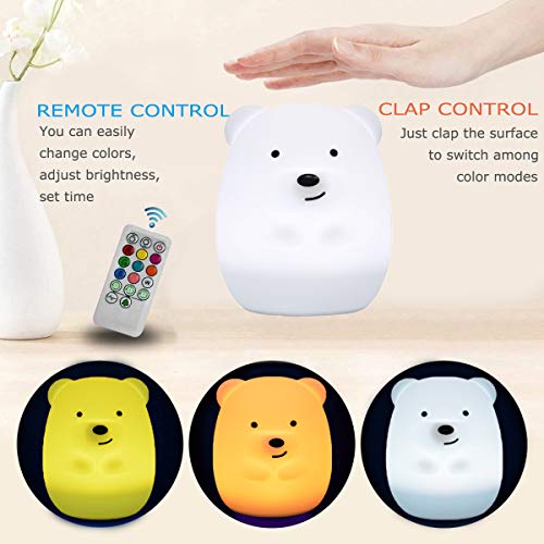 Glinrui Bear Night Light Kids, Bedside Lamp For Children, Baby Nursery Night Lights - Break Resistant/Eye Caring/Adjustable Brightness & Color/Time Setting/Touch-Control & Remote Control - Medium #TOP1