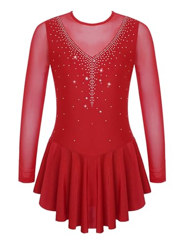 Freebily Vestido de Danza Patinaje sobre Hielo para Niña Leotardo de Manga Larga Maillot de Gimnasia Rítmica Competición Vestido de Bailarina Ballet Rojo F 10 años