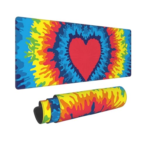 Tapis de souris arc-en-ciel Tie-Dyed cœur 30x80 cm pour le bureau