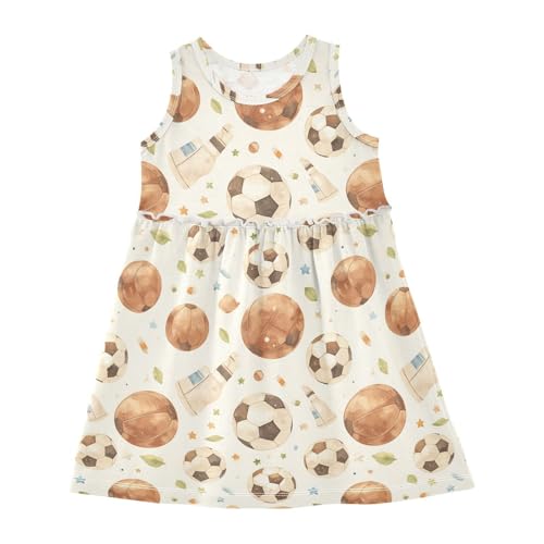 KLL Watercolor Brown Football Girls' Midi Dress Fashion Sundress Spring Summer Crew Neck