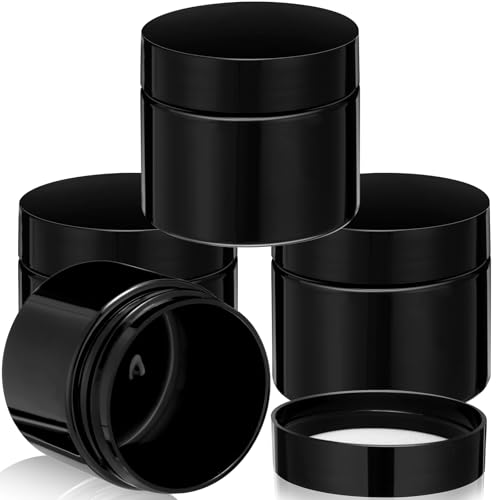 Image of Patelai 4 Pcs Plastic Jars Wide Mouth with Lids,2 Ounce,Pure Black | Travel Size for Creams Oils, Clear Round Storage Cosmetics Containers, Leak Proof Screw on Lids for Makeup Beauty DIY