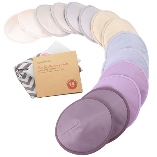 Image of Organic Nursing Pads - 14 Washable Breast Pads for Breastfeeding, Wash Bag, Viscose Derived from Bamboo Reusable Nipple Covers for Breastfeeding Essentials, Soft & Absorbent (Violet, L 4.8")