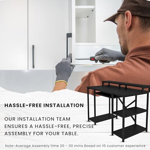 Image of Klaxon Computer Table for Home Office with Keyboard Tray and Monitor Stand, Engineered Wood Study Table and Gaming Desk with Storage Shelves, 120 cm, Black(with Installation)