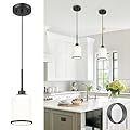 Beionxii Pendant Lights Kitchen Island, Modern Kitchen Pendant Lighting Over Island with Milk Glass, Matte Black Pendant Light Fixtures for Sink, Dining Room, Entryway, BX-PL02MB
