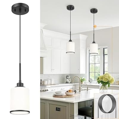 Beionxii Pendant Lights Kitchen Island, Modern Kitchen Pendant Lighting Over Island with Milk Glass, Matte Black Pendant Light Fixtures for Sink, Dining Room, Entryway, BX-PL02MB