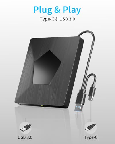 Image of External Blu Ray Drive, External Bluray Burner with USB 3.0 & Type-C, External Bluray CD DVD Reader, Bluray Writer for PC, USB External Blu-ray Drives for Windows XP /7 /8 /10 /11 MacOS