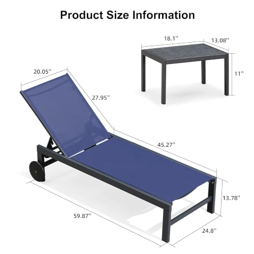 Image of PURPLE LEAF Patio Chaise Lounge with Wheels, Fade-Resistant, Navy