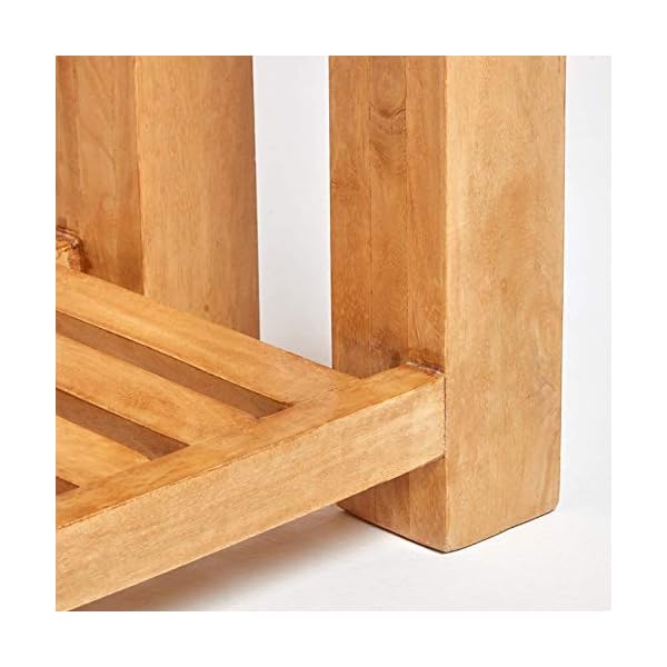 HOMESCAPES - Mangat - Small Console Table - 100% Mango Wood Furniture With 2 Drawers and a Storage Shelf - Image 7