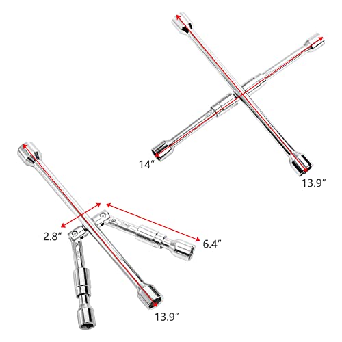 Hedume 2 Pack 14 Inches Universal Folding Lug Wrench, 4-Way Foldable Cross Wrench, Sliding Lug Wrench - Image 5