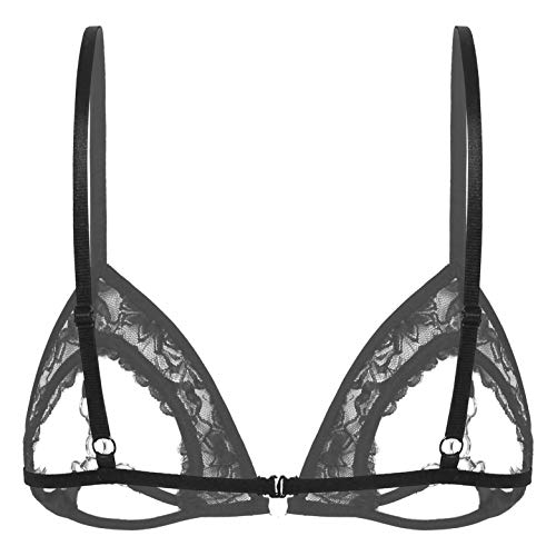 Yanarno Women's Cupless Cage Bra See Through Sheer Lace Open Cups