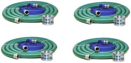 Eagle Hose PVC/Aluminum Water/Trash Pump Hose Kit, 2" Green Suction Hose Coupled M x F WS, 2" Blue Discharge Hose Coupled M x F WS, 29 Vacuum Rating (Fоur Расk)